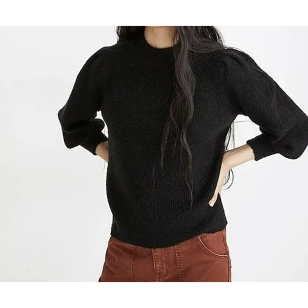 Madewell Eaton Pullover Crew Puff Sleeve Sweater Size Small in Black NWT - Picture 3 of 5